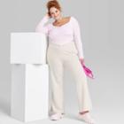 Women's Plus Size High-rise Wide Leg French Terry Sweatpants - Wild Fable Almond