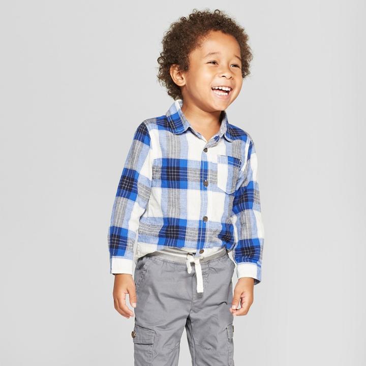 Toddler Boys' Long Sleeve Button-down Shirt - Cat & Jack Blue/white