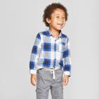 Toddler Boys' Long Sleeve Button-down Shirt - Cat & Jack Blue/white