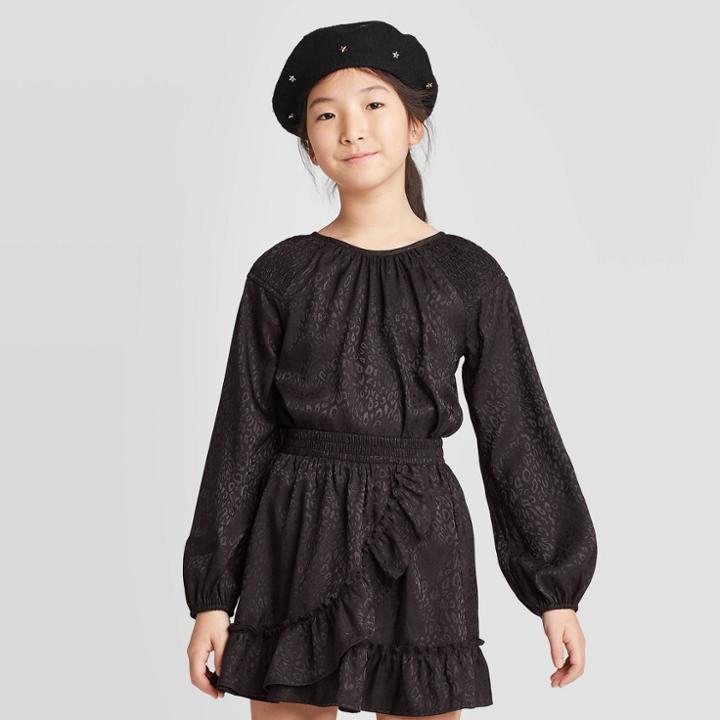 Girls' Woven Animal Print Blouse - Art Class Black