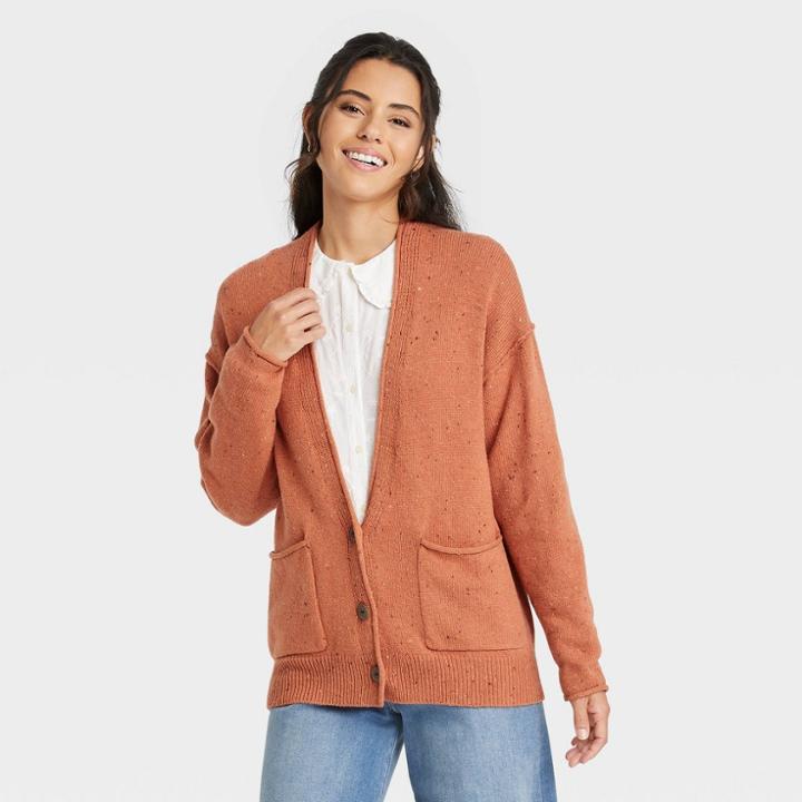 Women's Button-front Grandpa Cardigan - Universal Thread Orange
