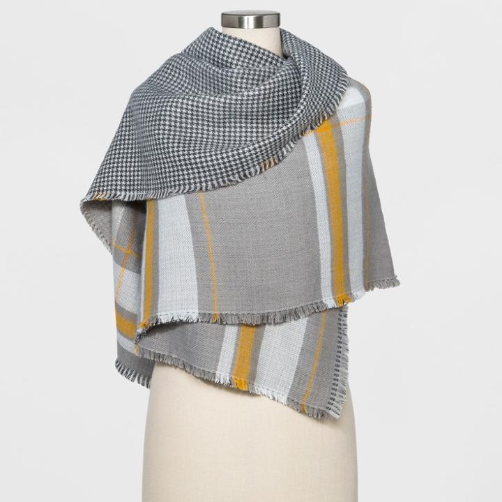 Women's Fleece Lined Cable Knit Scarf - A New Day Gray
