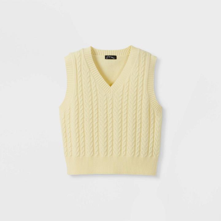 Girls' Cropped Sweater Vest - Art Class Light Yellow