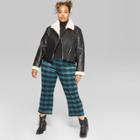 Women's Plus Size Plaid Cropped Kick Flare Borrowed Pants - Wild Fable Teal