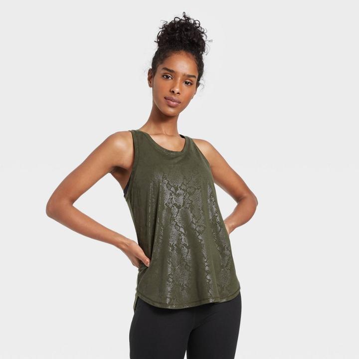 Women's Snake Print Active Tank Top - All In Motion Green Olive