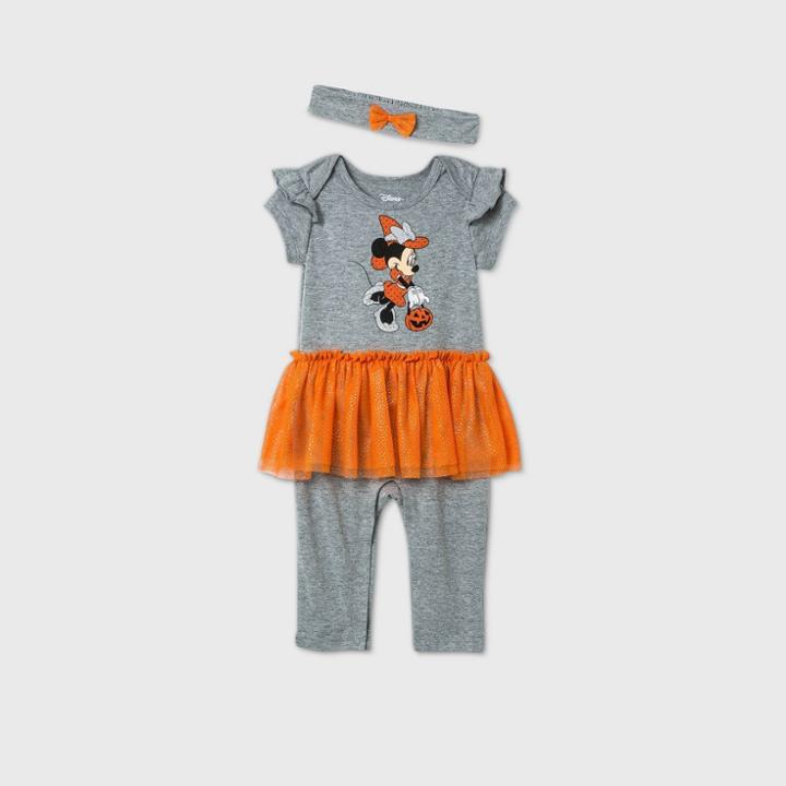 Disney Baby Girls' Minnie Mouse Halloween Tutu Romper With Headband - Gray