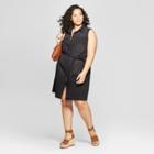 Women's Plus Size Sleeveless Collared Western Denim Shirt Dress - Universal Thread Black