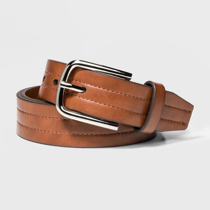 Target Men's 32mm Cognac 2 Rows Center Stitch - Goodfellow & Co Brown