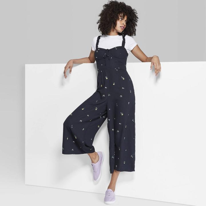 Women's Floral Print Strappy Bra Cup Jumpsuit - Wild Fable Black