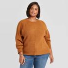Women's Plus Size 3/4 Sleeve Crewneck Ribbed Pullover Sweater - Ava & Viv Orange X