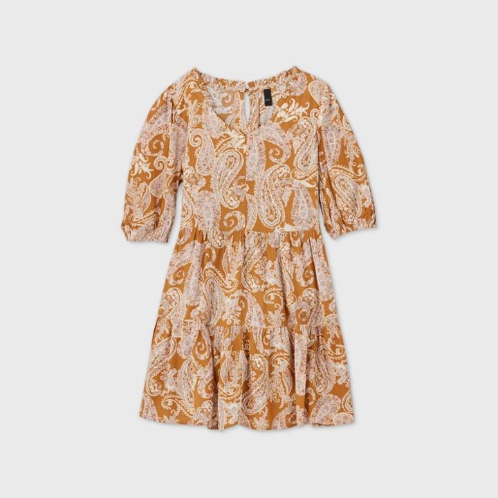 Girls' Bubble Sleeve Dress - Art Class Brown