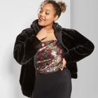 Women's Plus Size Animal Print Fuzzy Faux Fur Zip-up Jacket - Wild Fable Black