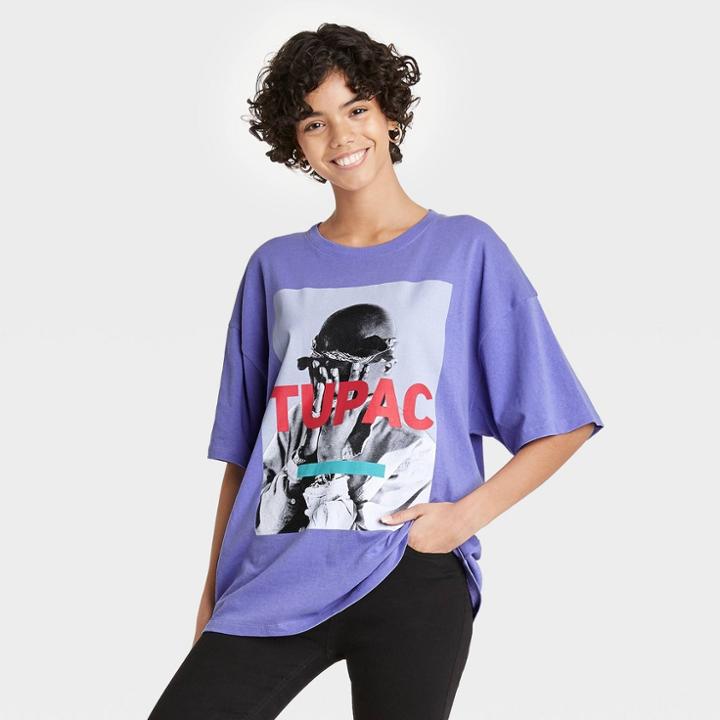 Women's Tupac Oversized Short Sleeve Graphic T-shirt - Purple