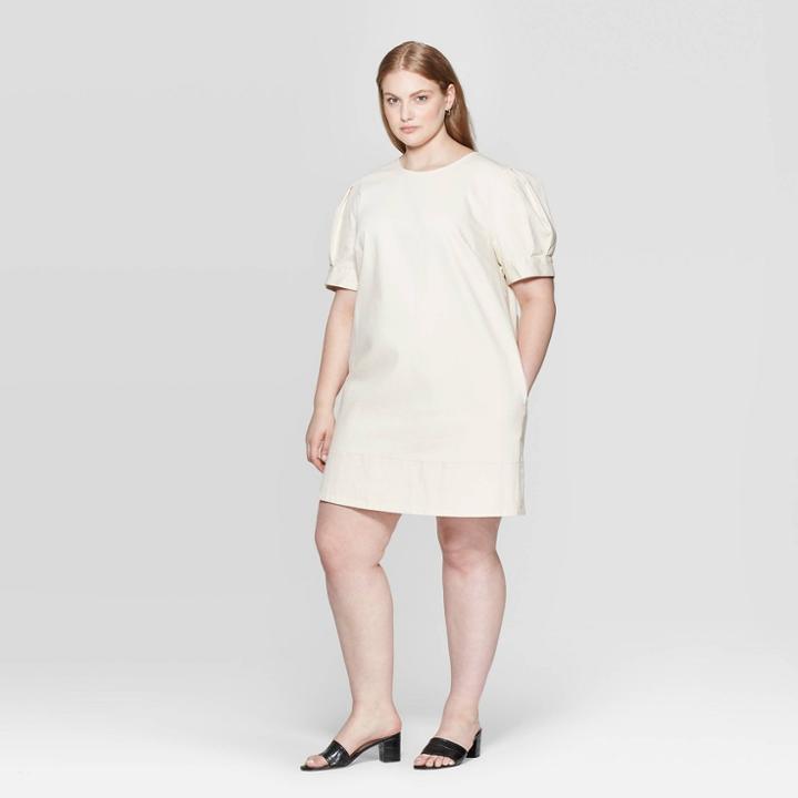 Women's Plus Size Elbow Sleeve Scoop Neck Mini Dress - Who What Wear Brown