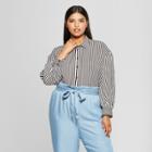 Women's Plus Size Striped Long Puff Sleeve Button-up Shirt - Who What Wear Black/white 3x, Black/white