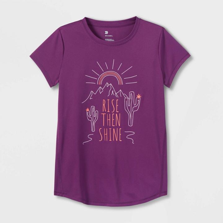 Girls' Short Sleeve 'rise Then Shine' Graphic T-shirt - All In Motion Grape Purple