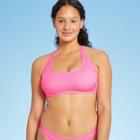 Juniors' Ribbed Halter Bralette Bikini Top - Xhilaration Pink D/dd Cup