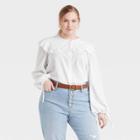 Women's Plus Size Balloon Long Sleeve Embroidered Button-down Shirt - Universal Thread White