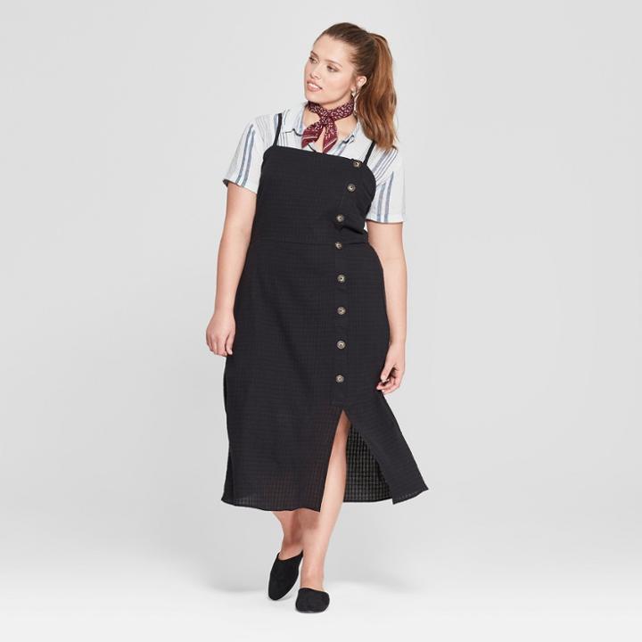 Women's Plus Size Side Button Midi Dress - Universal Thread Black 1x,