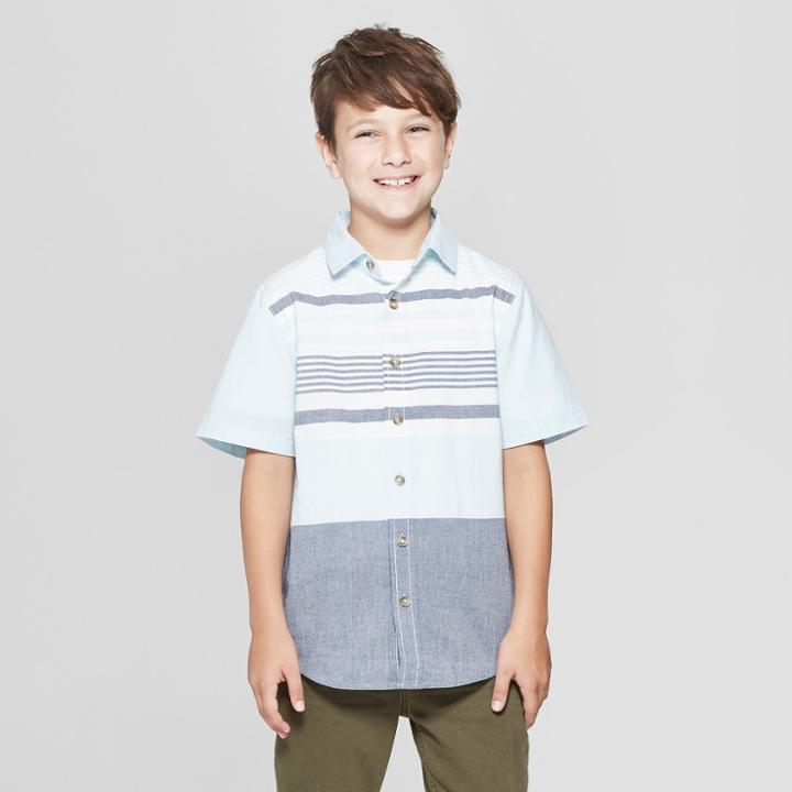 Boys' Short Sleeve Striped Poplin Button-down Shirt - Cat & Jack