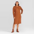 Women's Plus Size Long Sleeve Crewneck Essential Knit Midi Dress - Prologue Brown 2x, Women's,