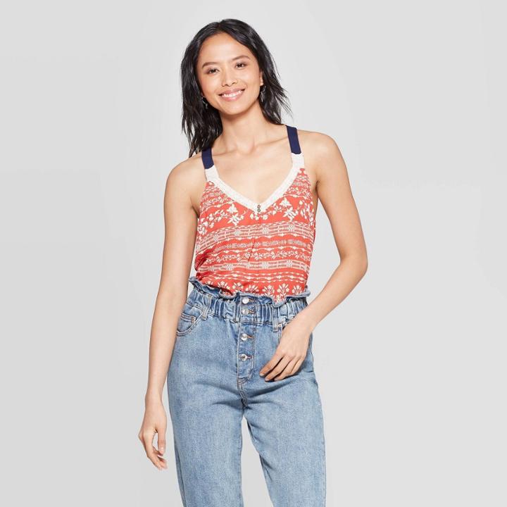 Women's V-neck Strappy Swing Tank Top - Xhilaration Red