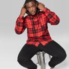 Men's Big & Tall Plaid Long Sleeve Detachable Hooded Button-down Shirt - Original Use Dynamic Red