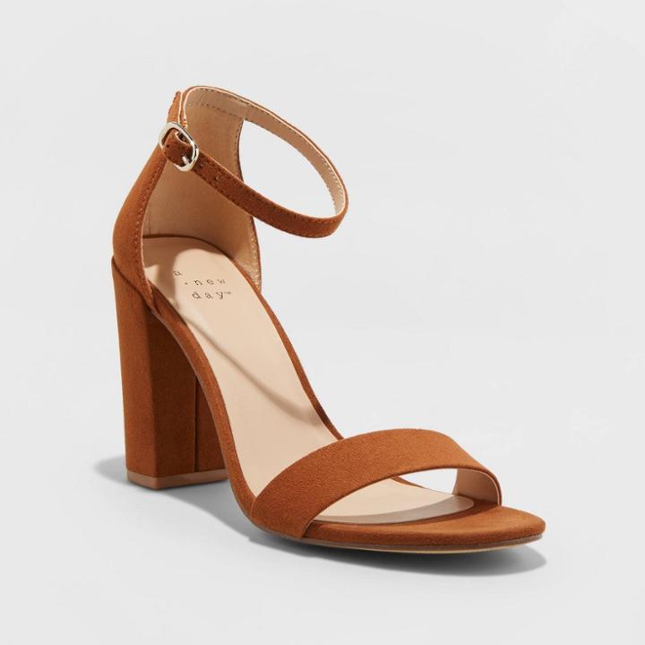 Women's Ema Wide Width High Block Heeled Pumps - A New Day Cognac 5w, Women's, Size: