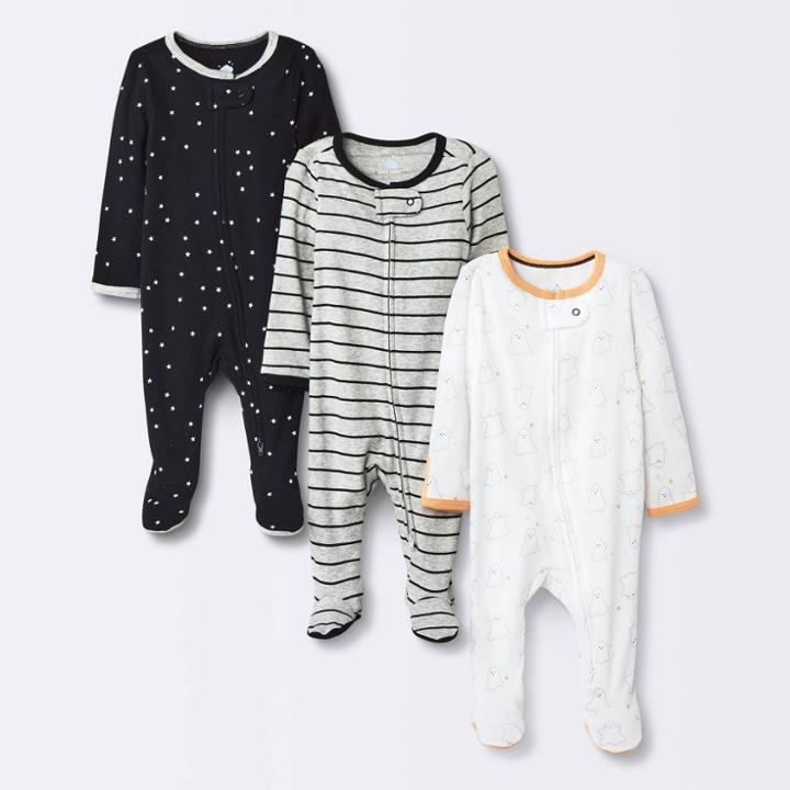 Baby 3pk Halloween Zip-up Sleep N' Play - Cloud Island Black