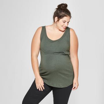 Maternity Plus Size Scoop Neck Tank - Isabel Maternity By Ingrid & Isabel Green Heather