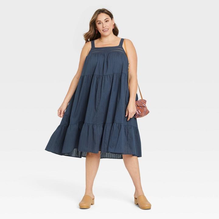 Women's Plus Size Sleeveless Crochet Trim Dress - Universal Thread Navy Blue
