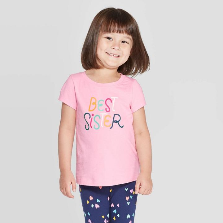 Petitetoddler Girls' Short Sleeve 'best Sister' T-shirt - Cat & Jack Pink