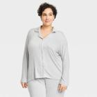 Women's Plus Size Perfectly Cozy Long Sleeve Notch Collar Top And Pant Pajama Set - Stars Above Gray