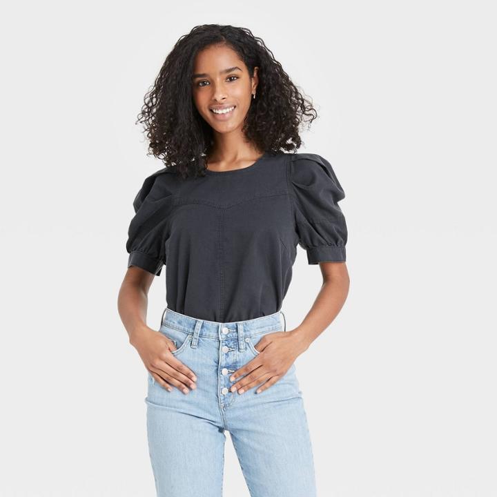 Women's Puff Short Sleeve Blouse - Universal Thread Dark Gray