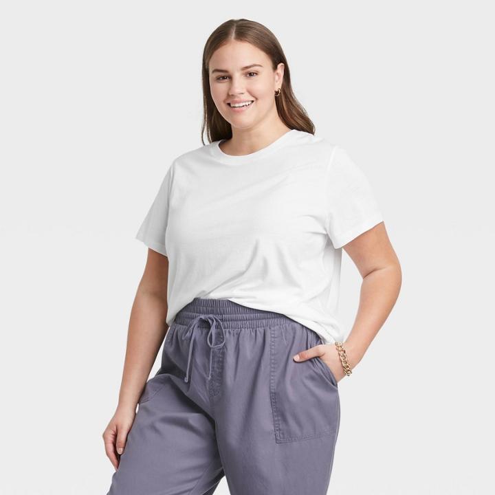 Women's Plus Size Short Sleeve Casual T-shirt - A New Day White