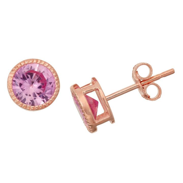 1 2/3 Tcw Tiara Rose Gold Over Silver 6mm Bezel-set Pink Sapphire