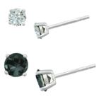 Target Women's Sterling Silver 4mm Crystal Stud And 6mm Round Crystal Stud Earring Set - Black/silver