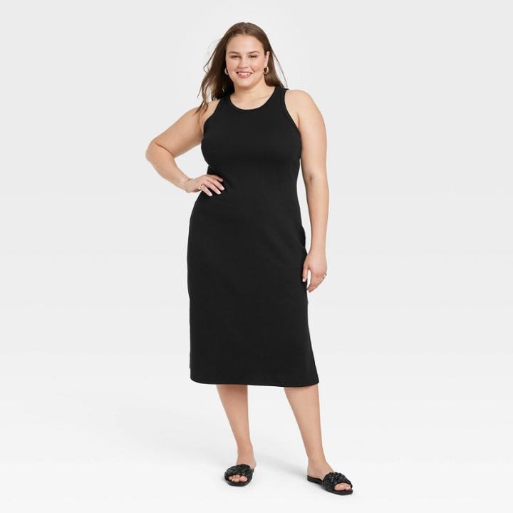 Women's Plus Size Sleeveless Rib Knit Dress - A New Day Black