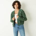 Mighty Fine Women's Holiday Loop And Pearl Cardigan Sweater - Green
