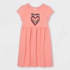 No Brand Black History Month Girls' Ruffle Cap Sleeve Akoma Dress - Coral Pink Hearts