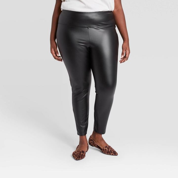 Women's Plus Size High-rise Faux Leather Leggings - A New Day Black