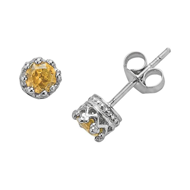 1/2 Tcw Tiara Sterling Silver 4mm Round-cut Citrine Crown Earrings
