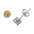 1/2 Tcw Tiara Sterling Silver 4mm Round-cut Citrine Crown Earrings
