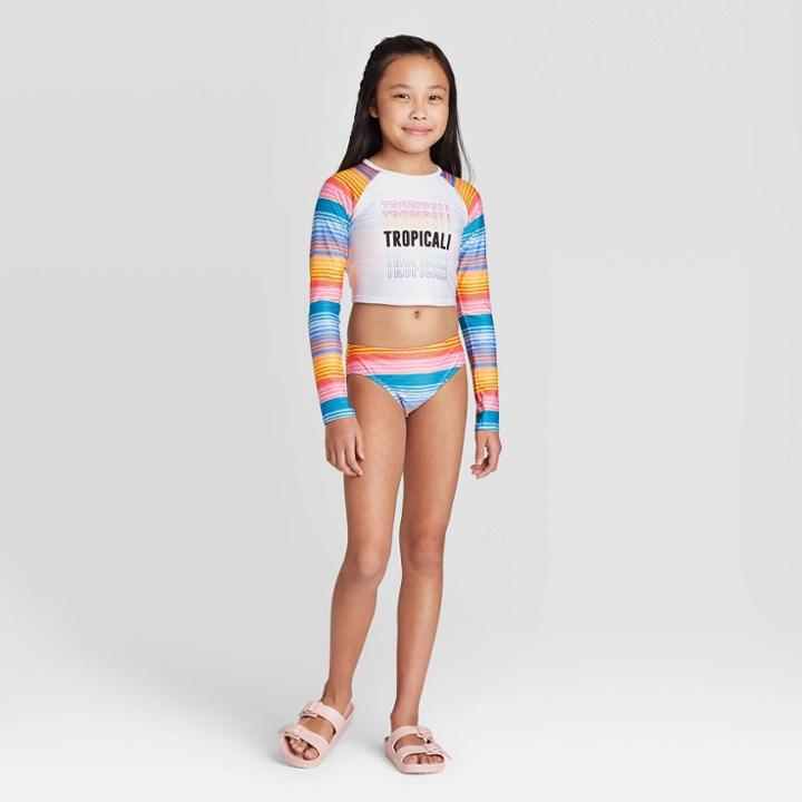 Girls' Horizontal Multi Stripe 3pc Rash Guard Set - Art Class
