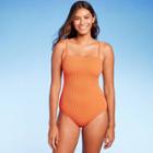 Kona Sol Women's Pucker Textured Square Neck High Coverage One Piece Swimsuit - Kona