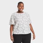 Women's Plus Size Leaf Print Flutter Short Sleeve Top - A New Day White/black