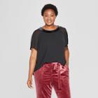 Women's Plus Size Velvet Trim Neckline Short Sleeve Top - Ava & Viv Black