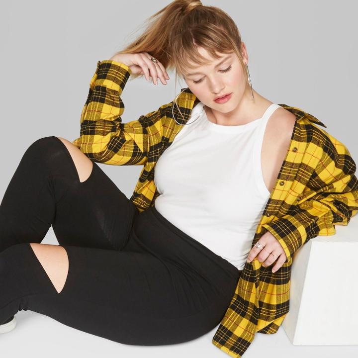 Women's Plus Size Plaid Long Sleeve Flannel Button-down Shirt - Wild Fable Yellow