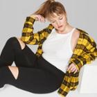 Women's Plus Size Plaid Long Sleeve Flannel Button-down Shirt - Wild Fable Yellow