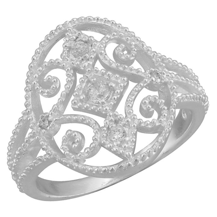 Target Women's Silver Plated Oval Filigree Cubic Zirconia Ring
